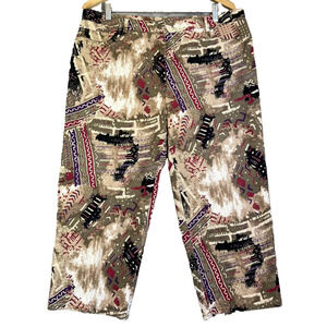Hearts Of Palm Capri Pants Women 16 Tan Pink Tribal Pattern Stretch Cotton Twill